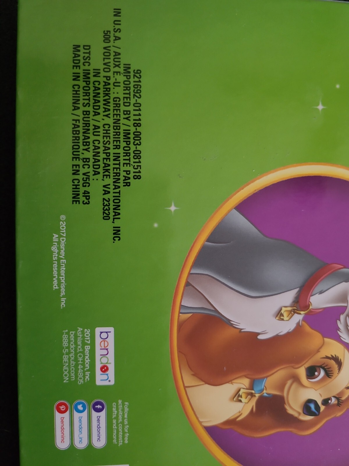 Lady and the tramp children&rsquo;s book 2017 Bendon Inc. Great condition.