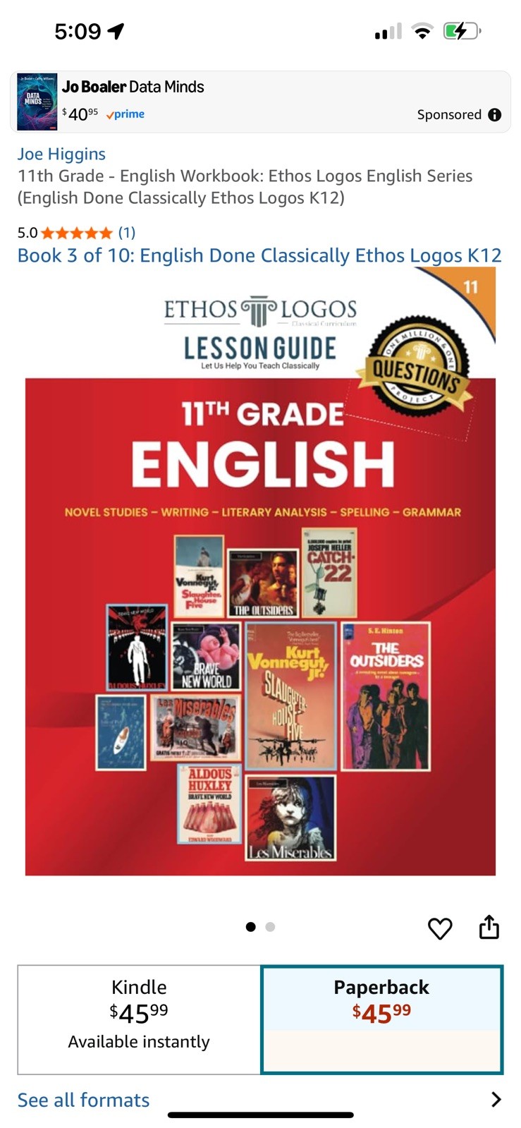 11th Grade – English Workbook: Ethos Logos English Series