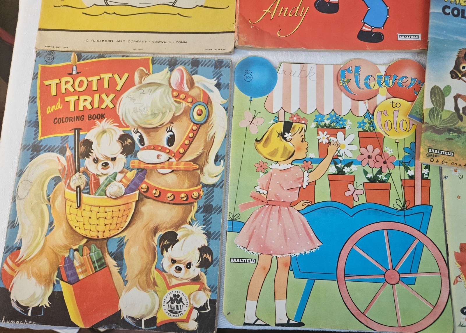 Lot of 10 Vintage USED Children&rsquo;s Coloring Books 1950&rsquo;s-60s Era in Nice Shape