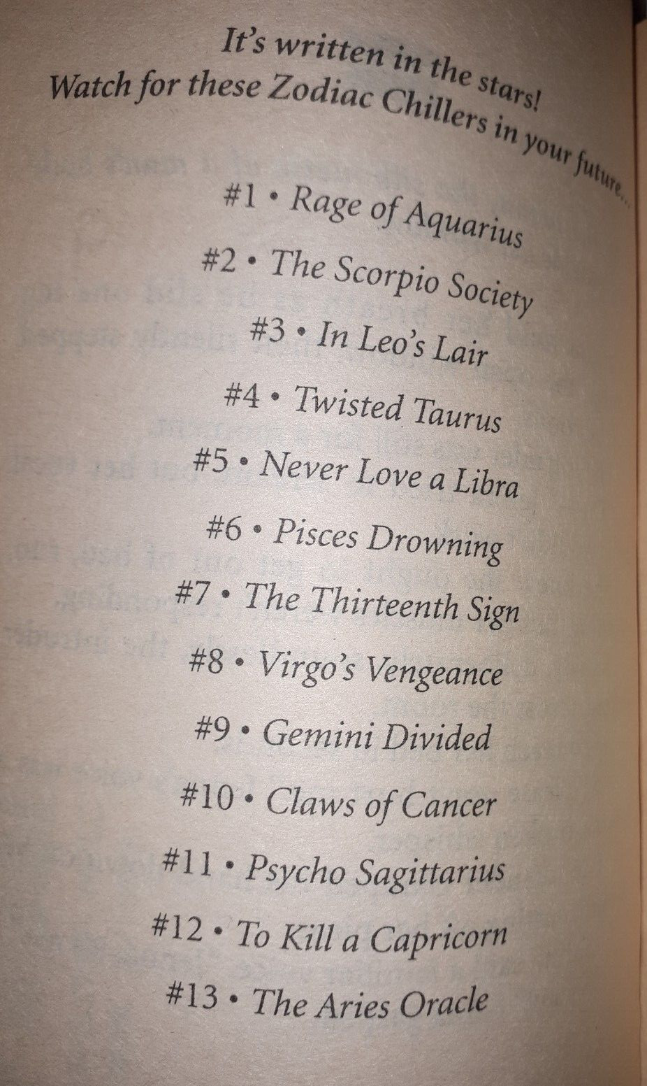 Zodiac Chillers Books 1-6 First Edition SOLD AS A SET
