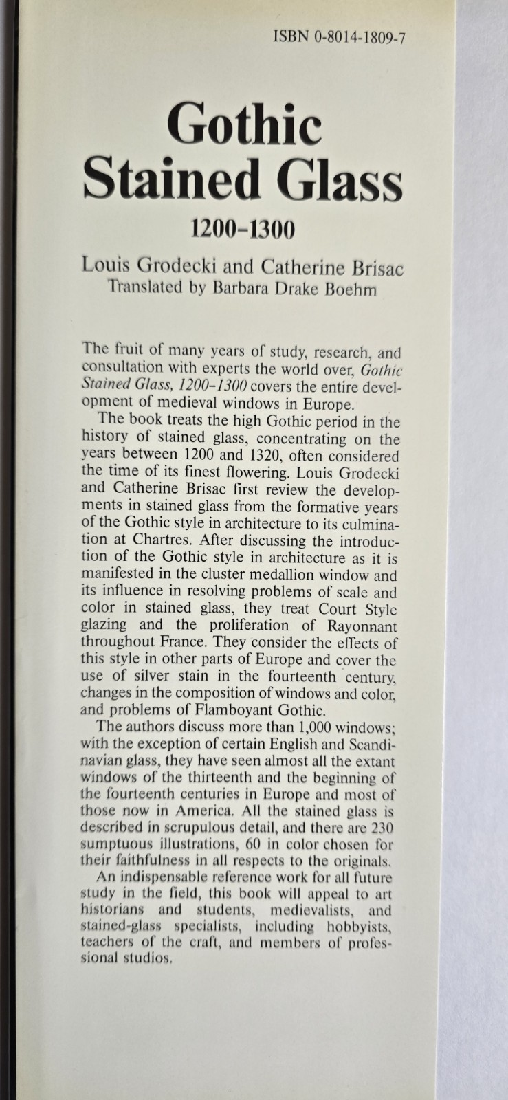 Gothic Stained Glass 1200-1300 by Louis Grodecki Hardcover Book