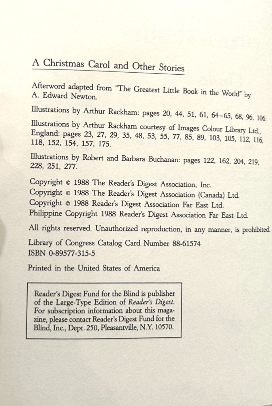 A CHRISTMAS CAROL & OTHER STORIES CHARLES DICKENS 1988 Reader’s Digest Rackham