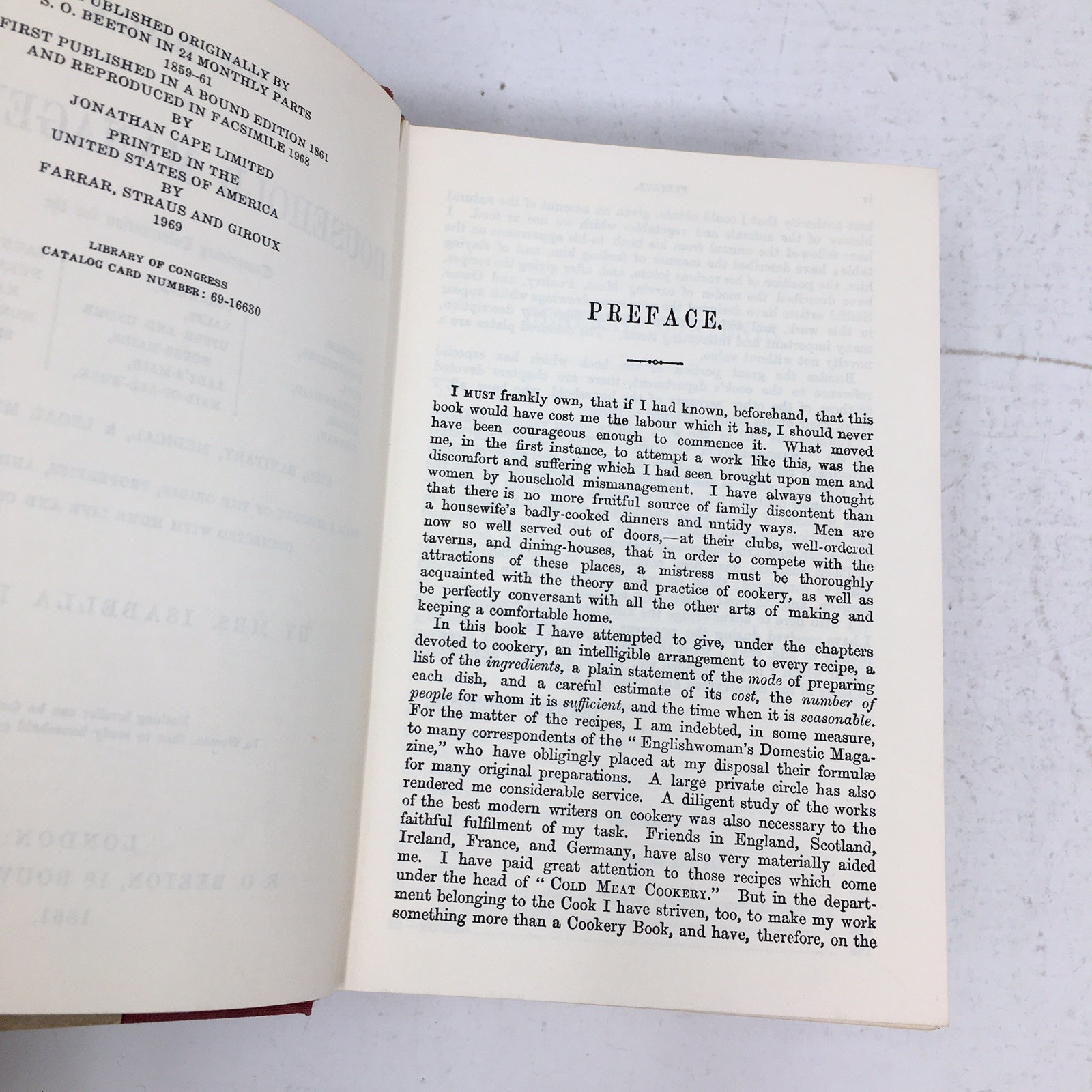 Beeton&rsquo;s Book Of Household Management 1st Ed. Facsimile 1969 by Mrs. Beeton