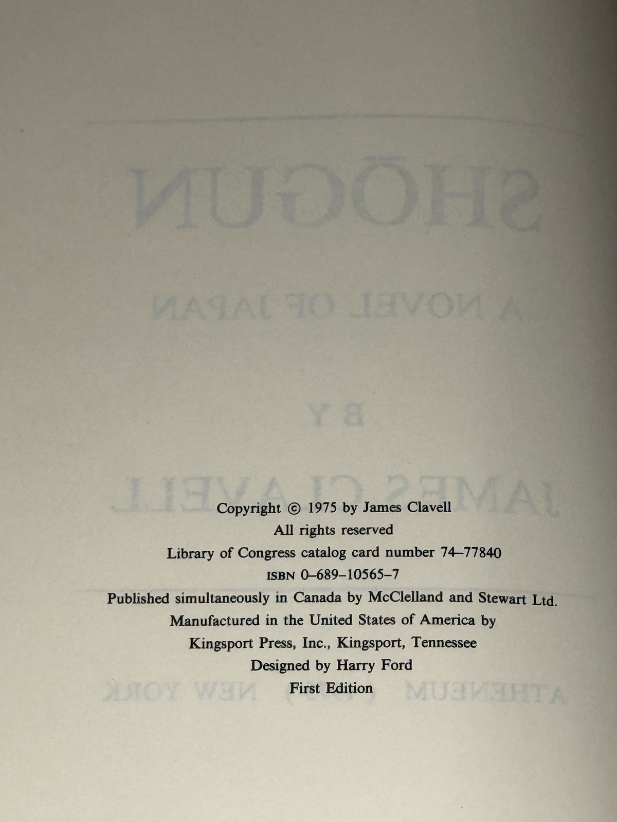 Shogun (1975) – James Clavell • TRUE First Edition / 1st Printing • Hardcover