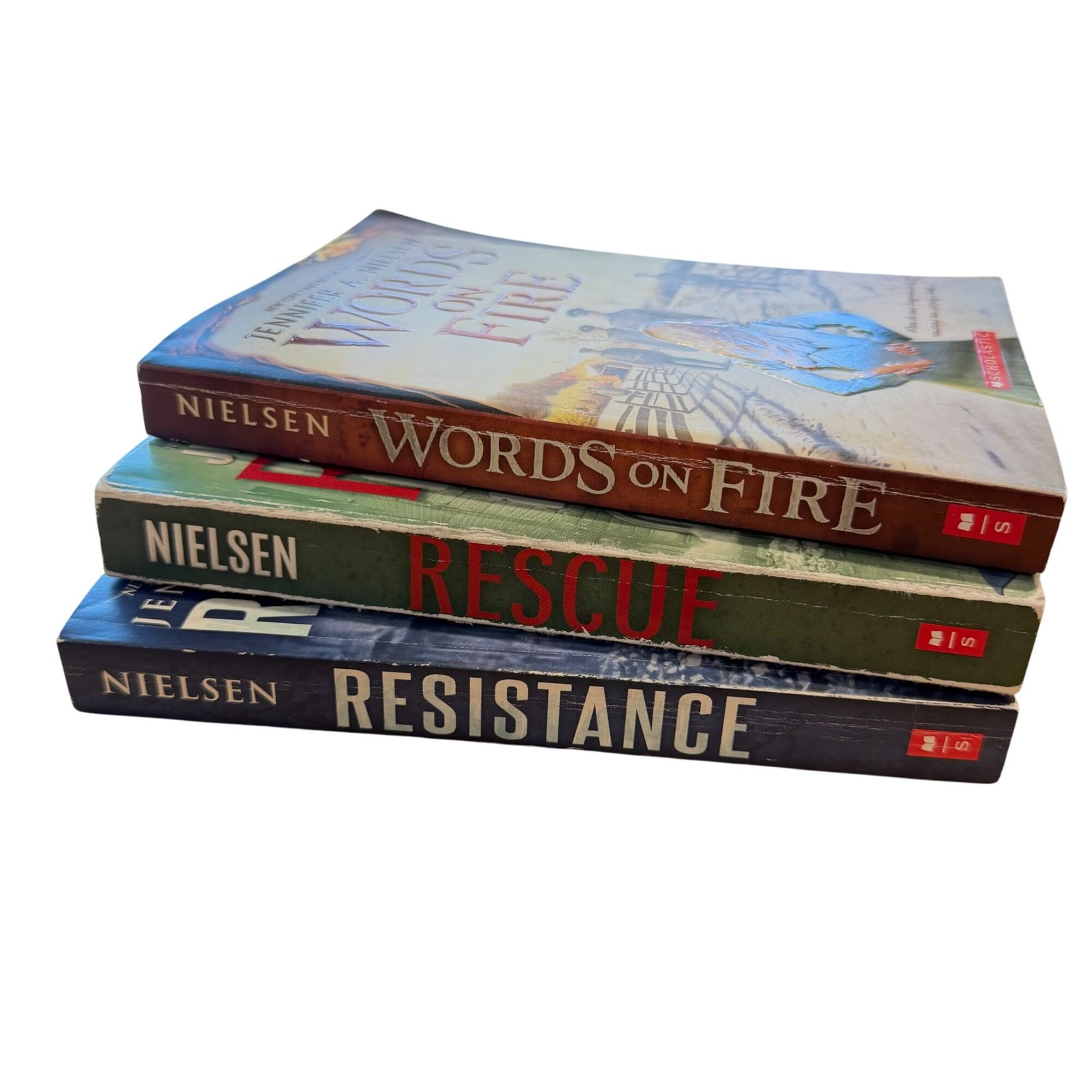 Jennifer Nielsen Book Set Rescue Resistance Words on Fire Paperback Scholastic