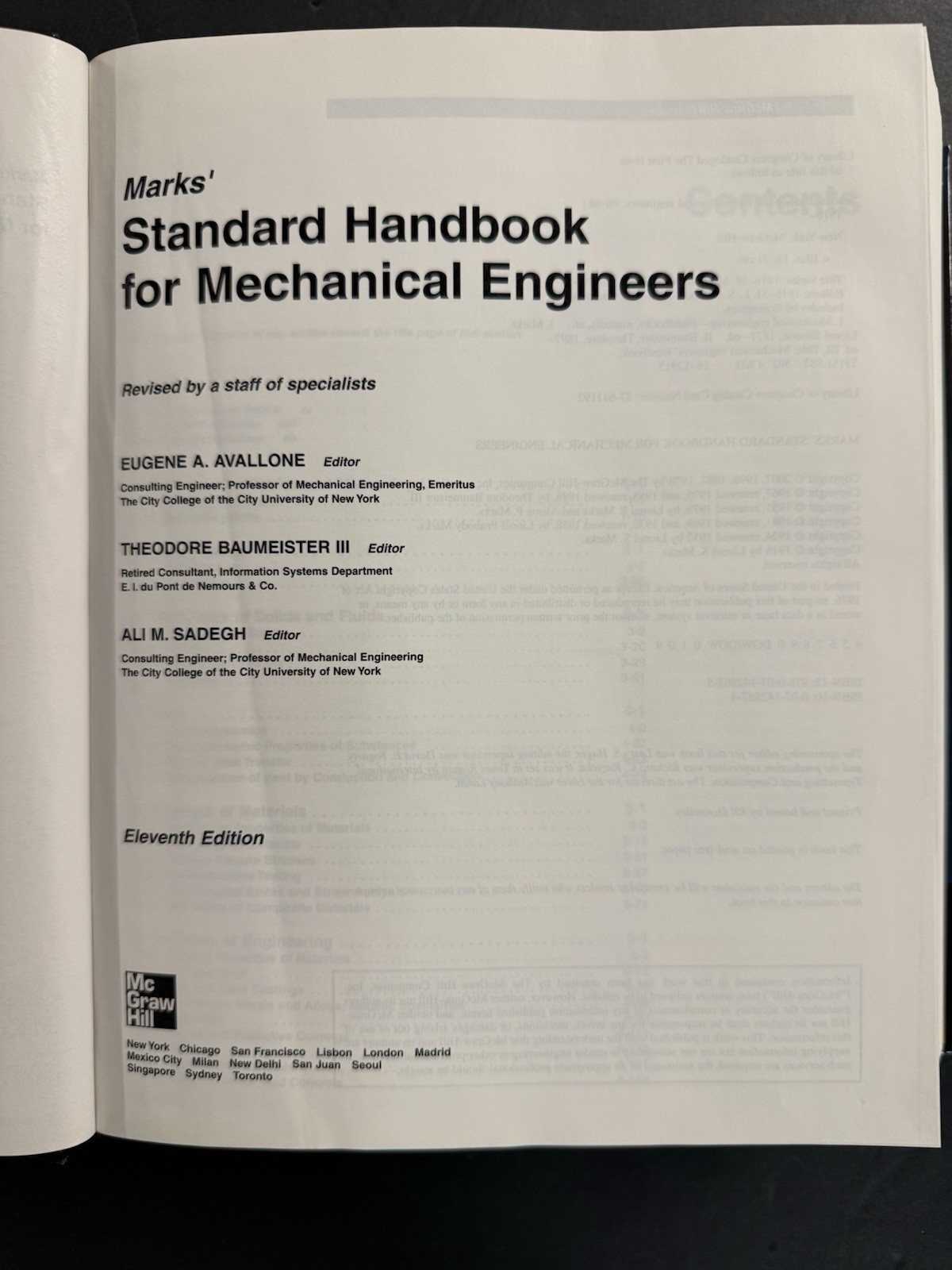 MARKS&rsquo; STANDARD HANDBOOK FOR MECHANICAL ENGINEERS 11th/Anniv Ed (2007, HC) VG