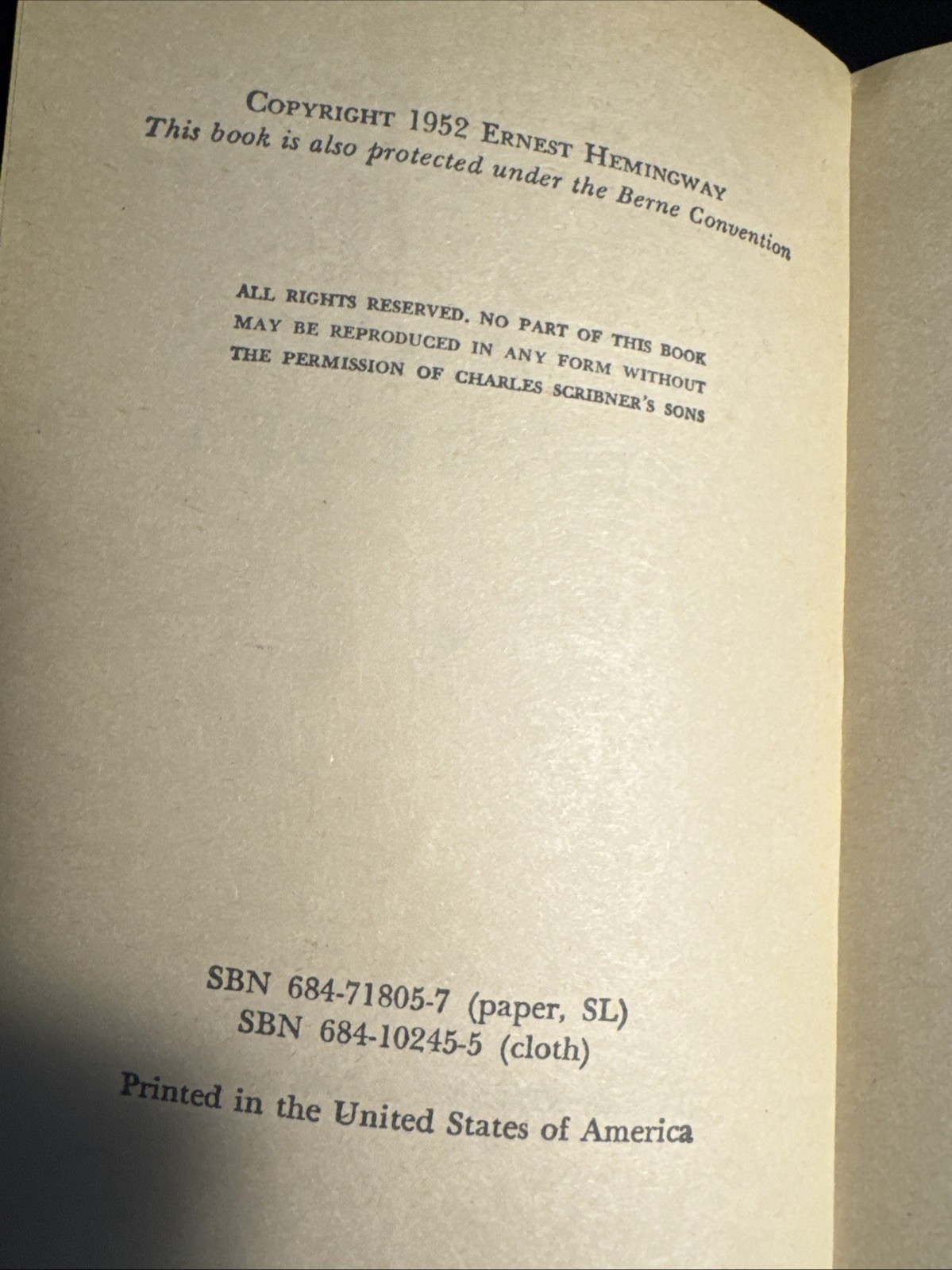 Vintage 1952 The Old Man & the Sea by Ernest Hemingway Charles Scribner&rsquo;s Sons