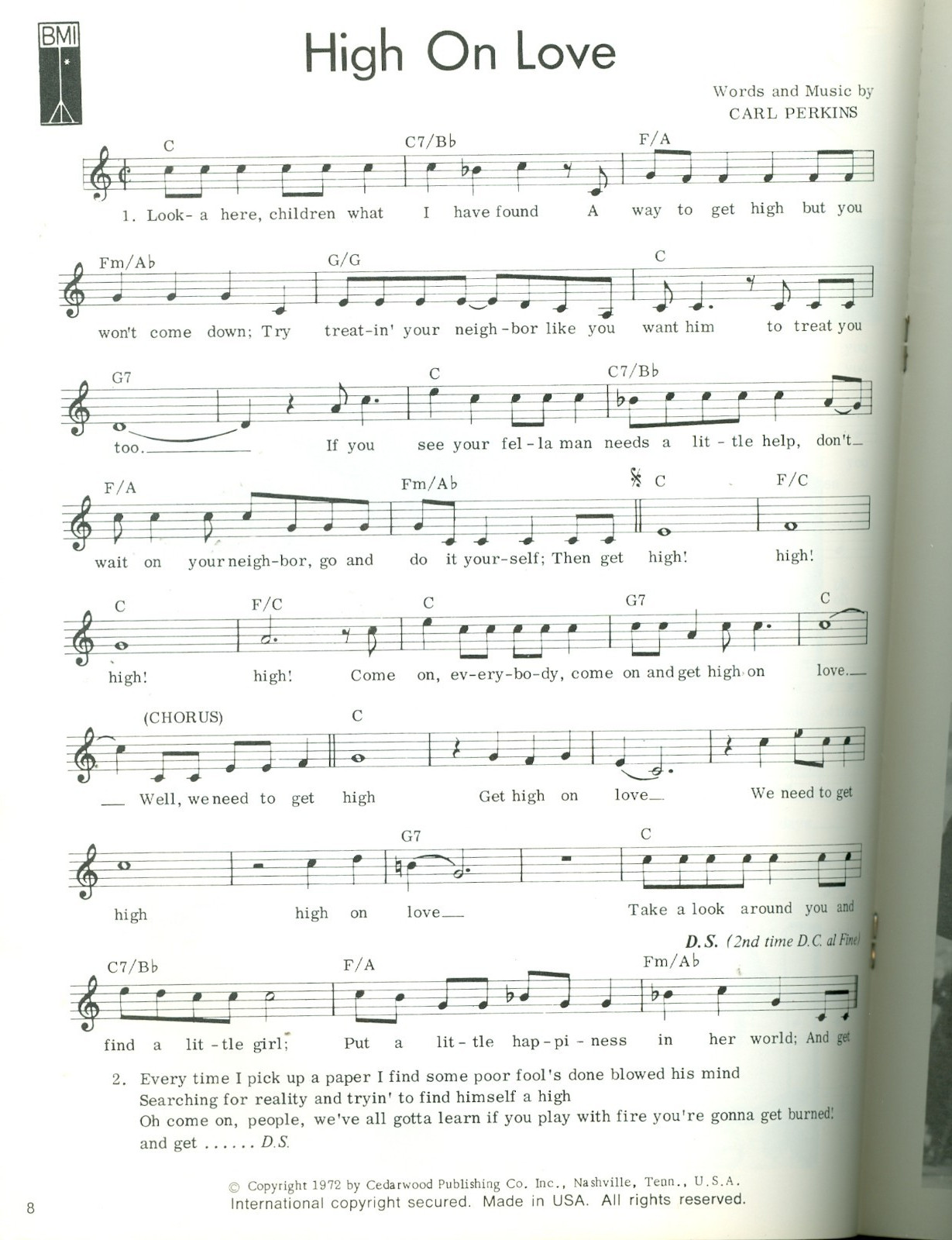 Carl Perkins sheet music songbook and photo book 16 pages 1976