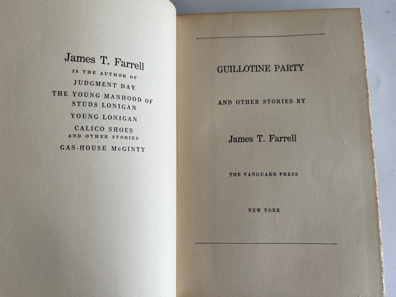 James T. FARRELL /GUILLOTINE PARTY And Other Stories, 1st 1935 Vanguard Press