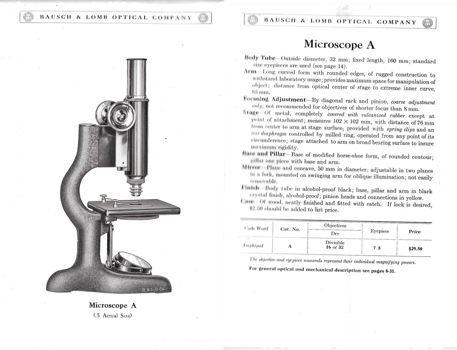 « MICROSCOPES, MICROTOMES and ACCESSORIES » CATALOG – 1922
