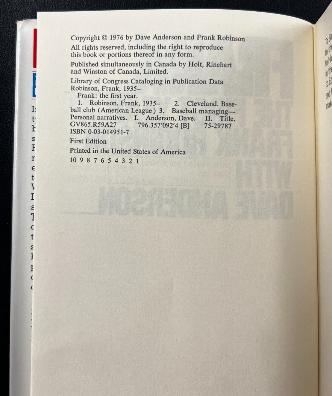 1976 « Frank: The First Year » Autobiography 1ST EDITION Frank Robinson MLB WOW!