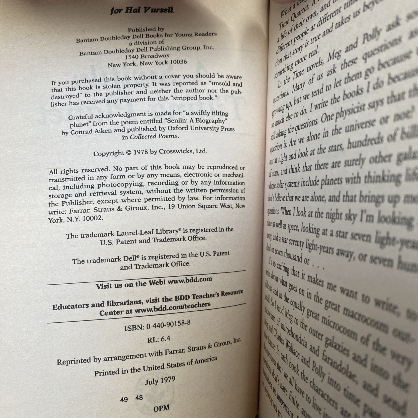 Swiftly Tilting Planet by Madeleine L&rsquo;Engle (1979, Mass Market)