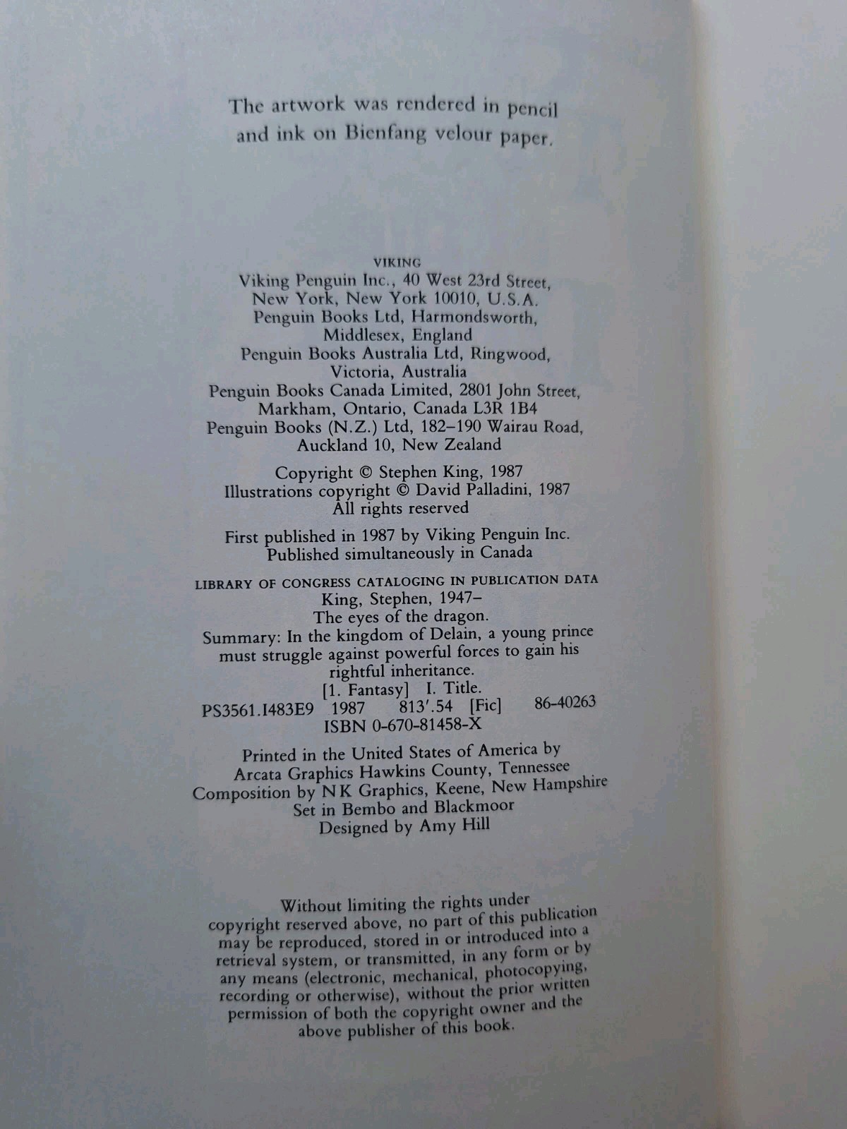 Stephen King The Eyes of the Dragon Hardcover First Edition ? 1987