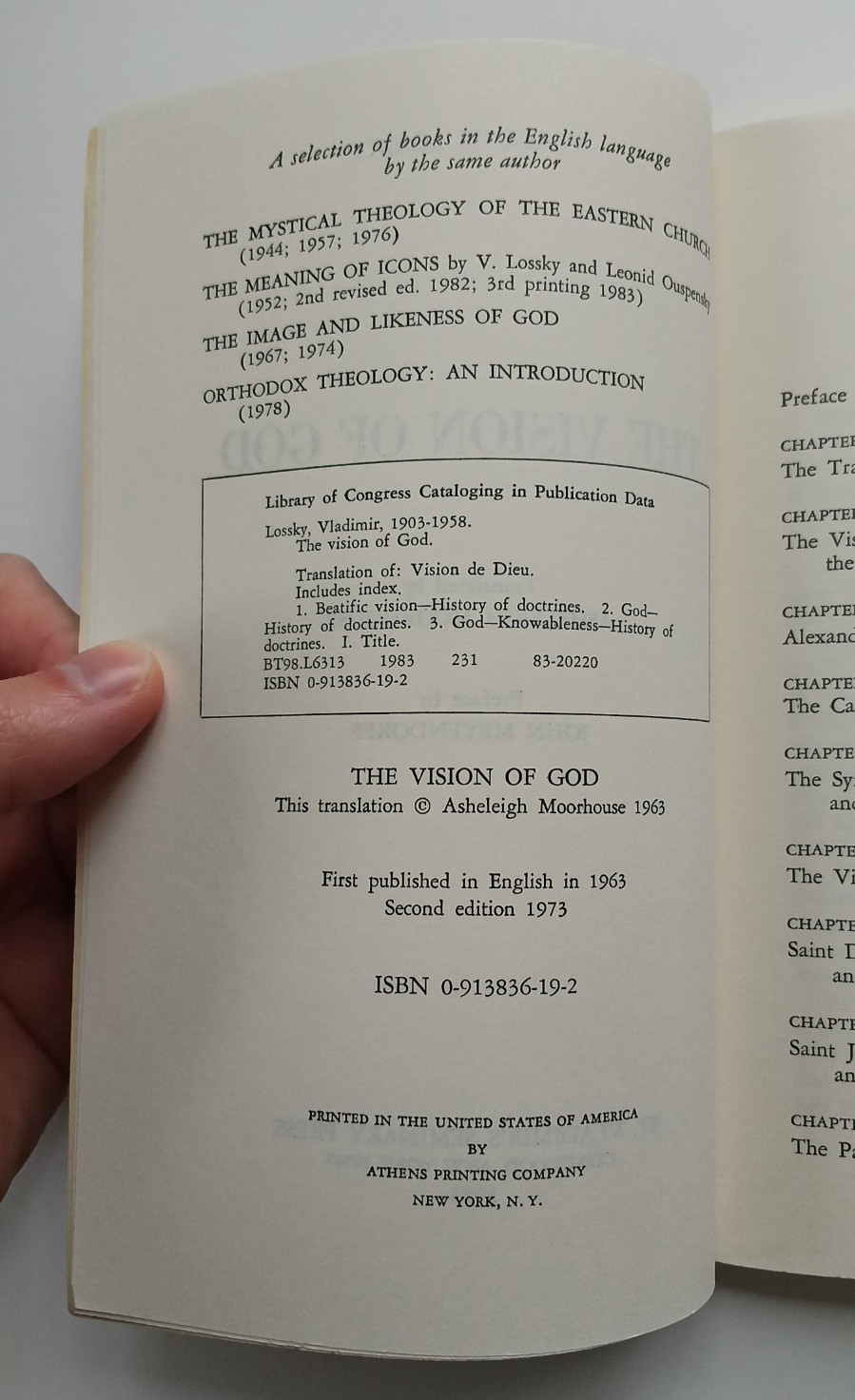 The Vision of God by Vladimir Lossky (St. Vladimir&rsquo;s Siminary, 1983) PB