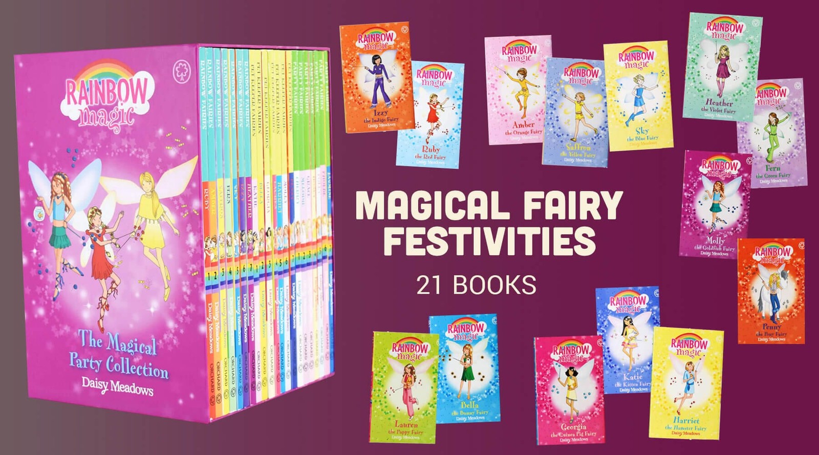 Rainbow Magic The Magical Party 21 Books BoxSet by Daisy Meadows – Ages 7-9 – PB