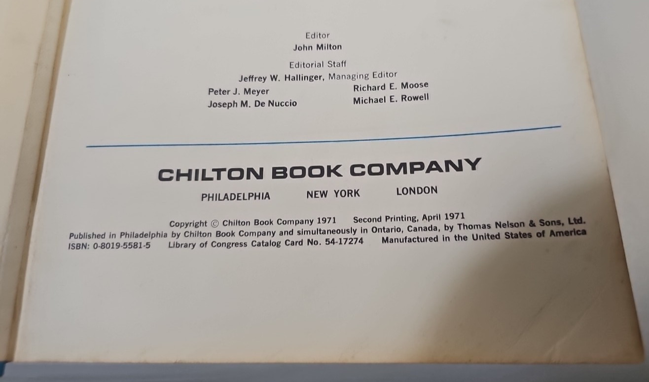 Chilton&rsquo;s Auto Repair Manual 1971 American Cars 1964 to 1971 Hardcover Edition