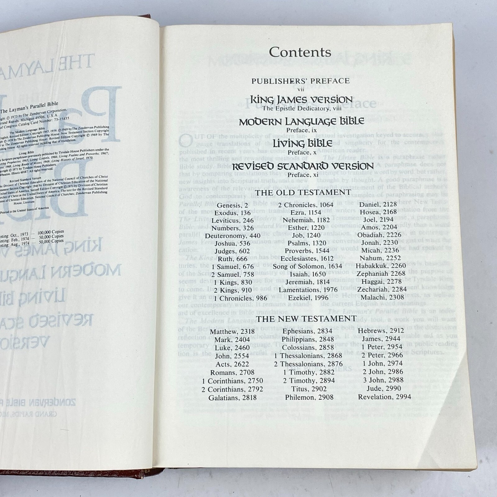 Layman&rsquo;s Parallel Bible KJV MLB Living Bible RSV Zondervan Hardcover 1973 VTG