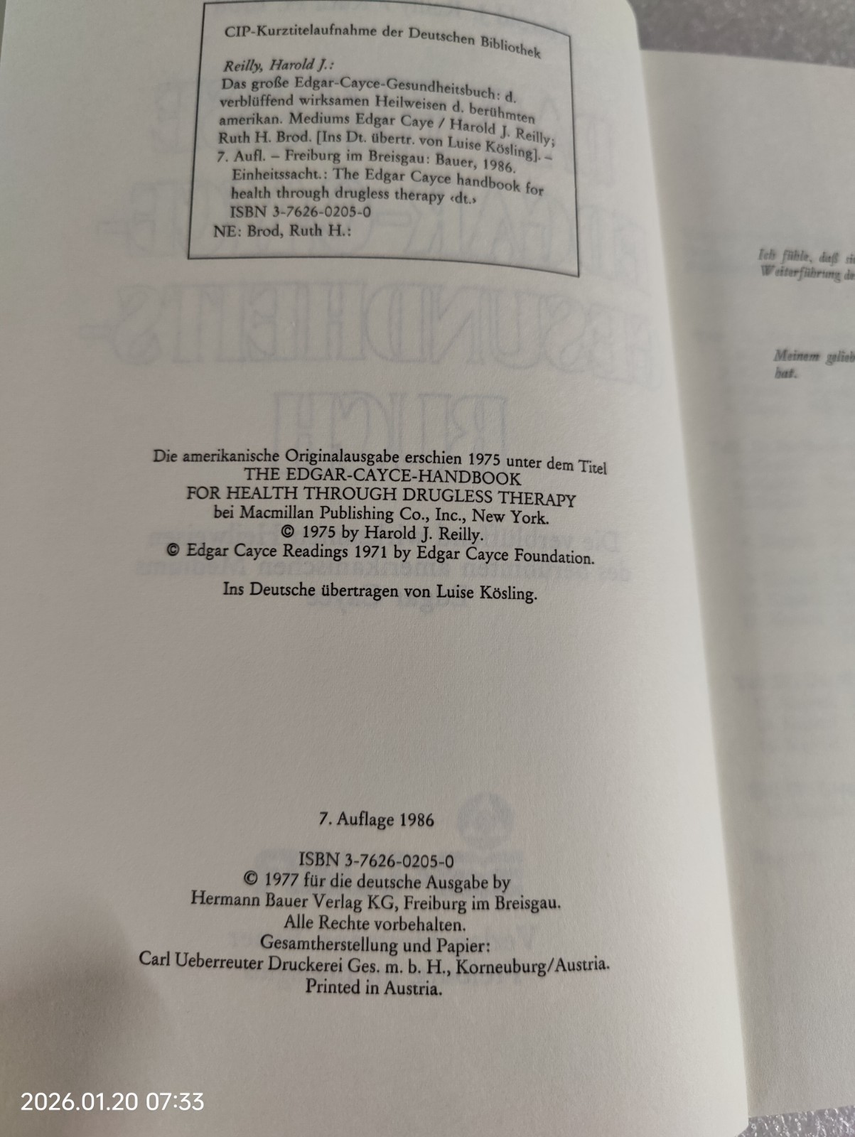 Das grosse Edgar-Cayce-Gesundheitsbuch 7th Edition « Auflage » 1986