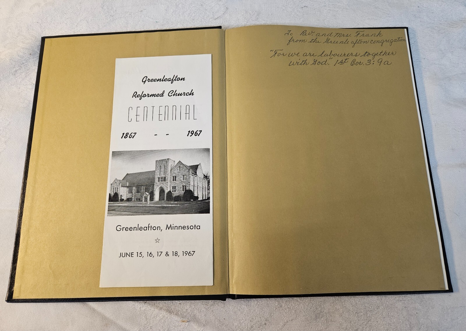 1967 GREENLEAFTON MN Reformed Church Centennial Celebration Hardcover Book Flier