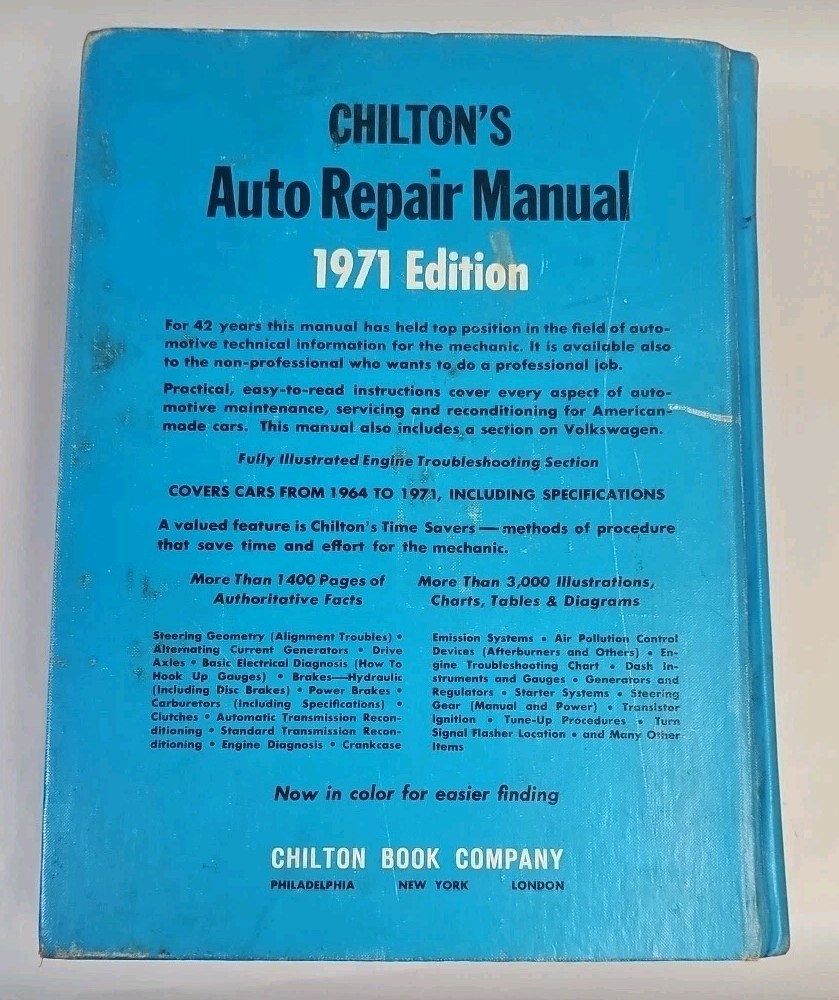 Chilton&rsquo;s Auto Repair Manual 1971 American Cars 1964 to 1971 Hardcover Edition