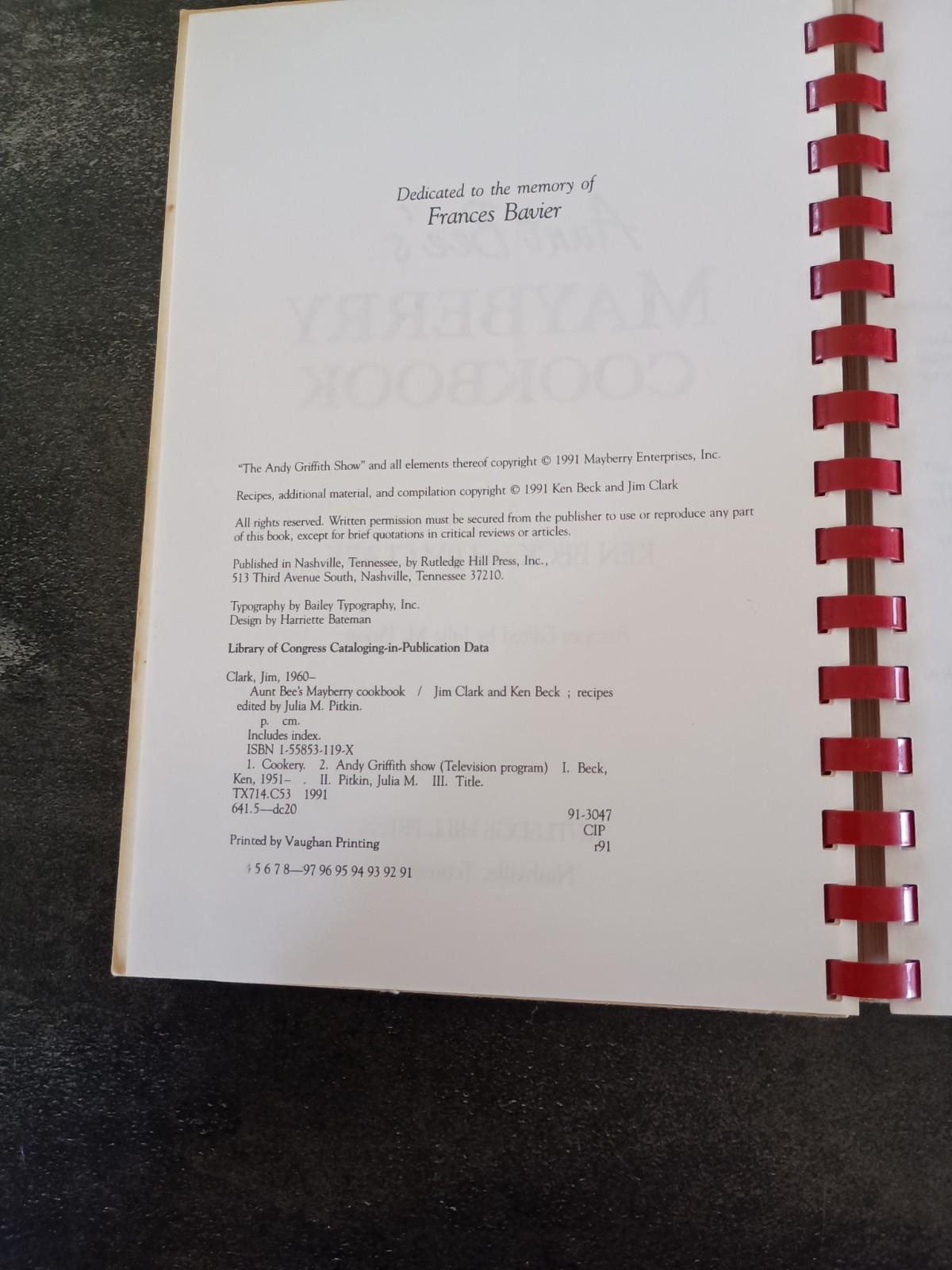 Vintage 1999 Aunt Bee&rsquo;s Mayberry Cookbook Spiral-bound By Ken Beck Jim Clark
