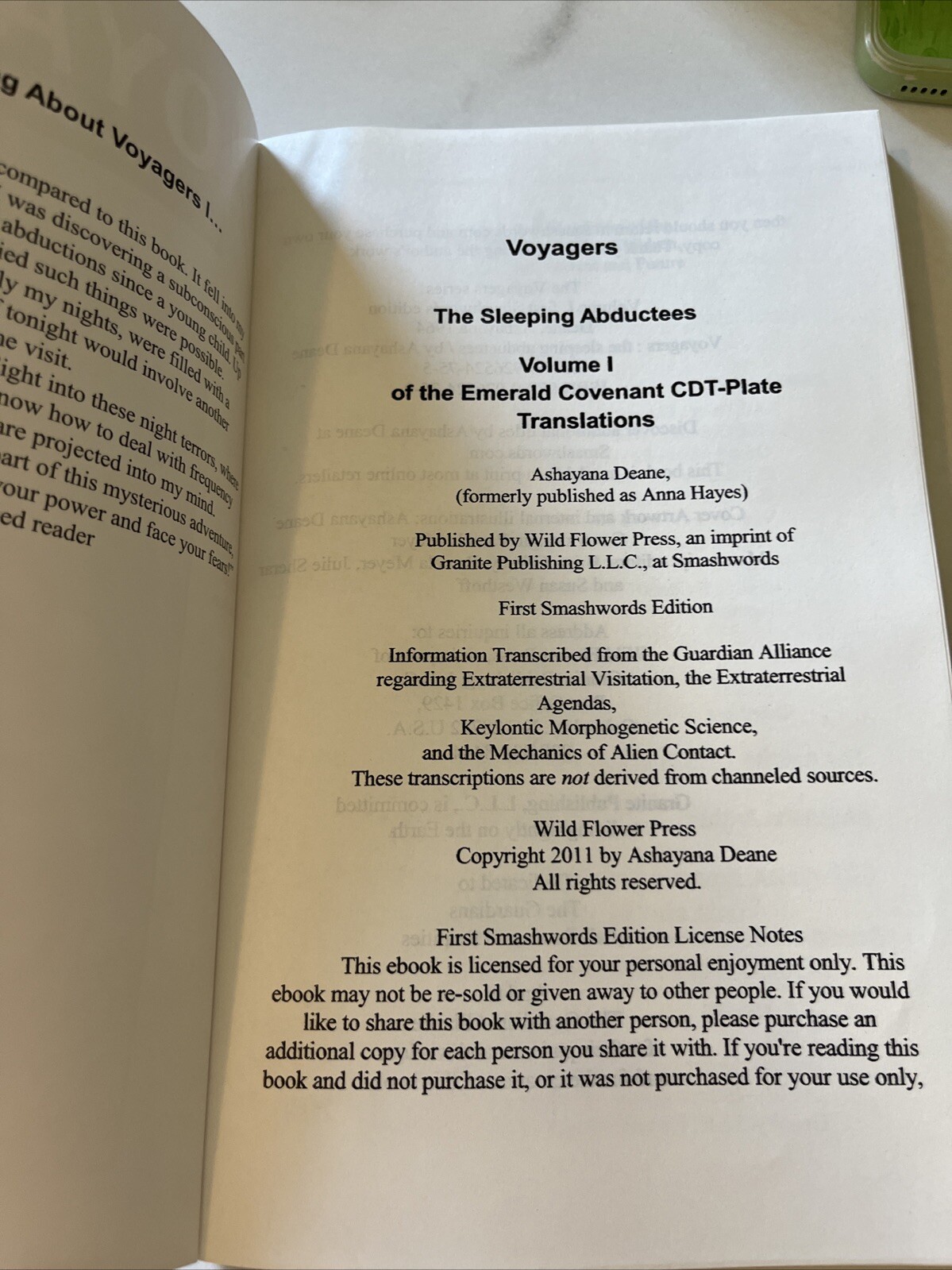 1Voyagers Vol.1 « The Sleeping Abductees » ,2nd Edition,By Ashayana Deane Reprint
