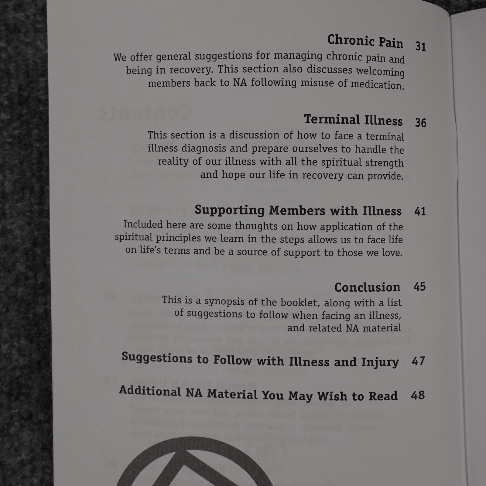 In Times Of Illness Informational Pamphlet 2010 Narcotics Anonymous NA Recovery