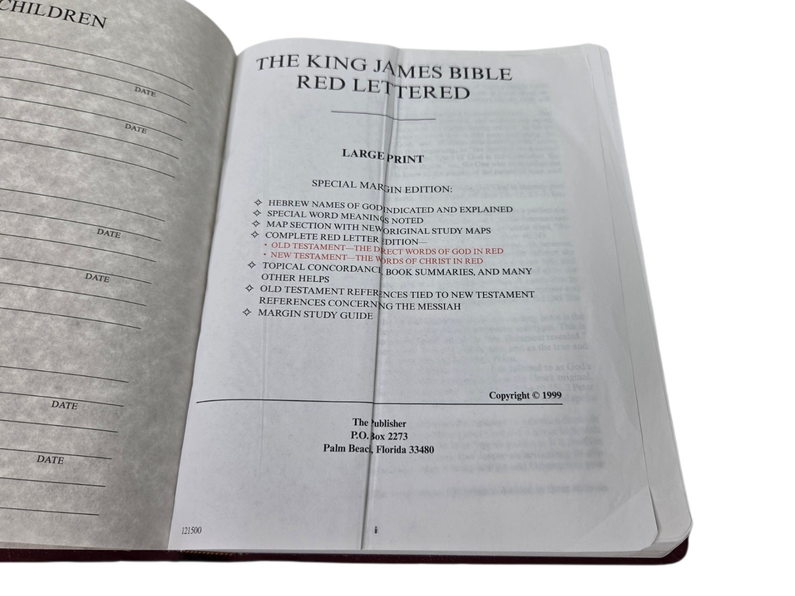 God&rsquo;s Holy Bible KJV Special Margin Edition LARGE PRINT 1999 Burgundy Red Letter