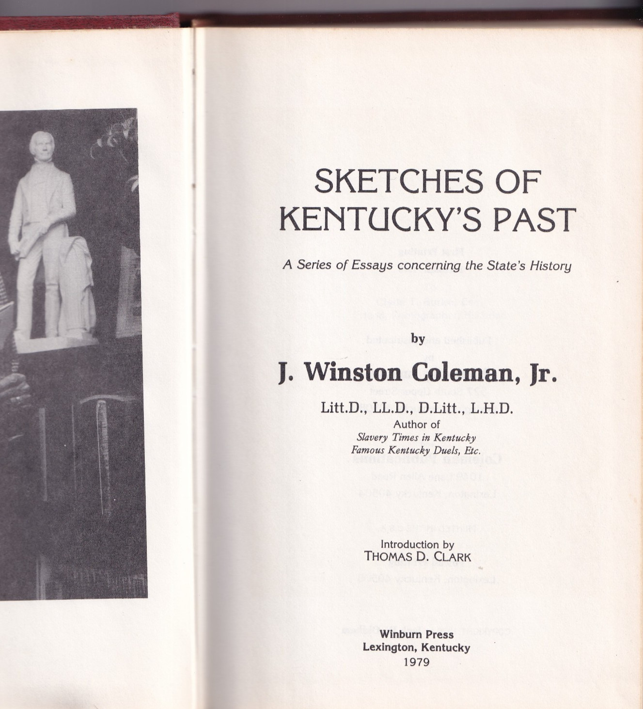 Sketches of Kentucky&rsquo;s Past (HB, 1979, signed, 254 pages) by J. Winston, Jr.