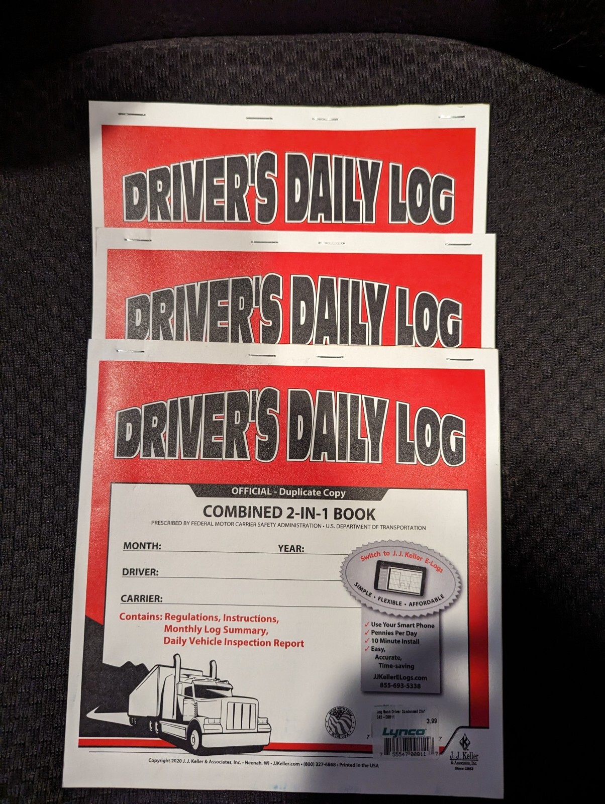 JJ KELLER 8541 – 2-In-1 Driver&rsquo;s Daily Log Book w/Simplified DVIR, 2-Ply Carbon