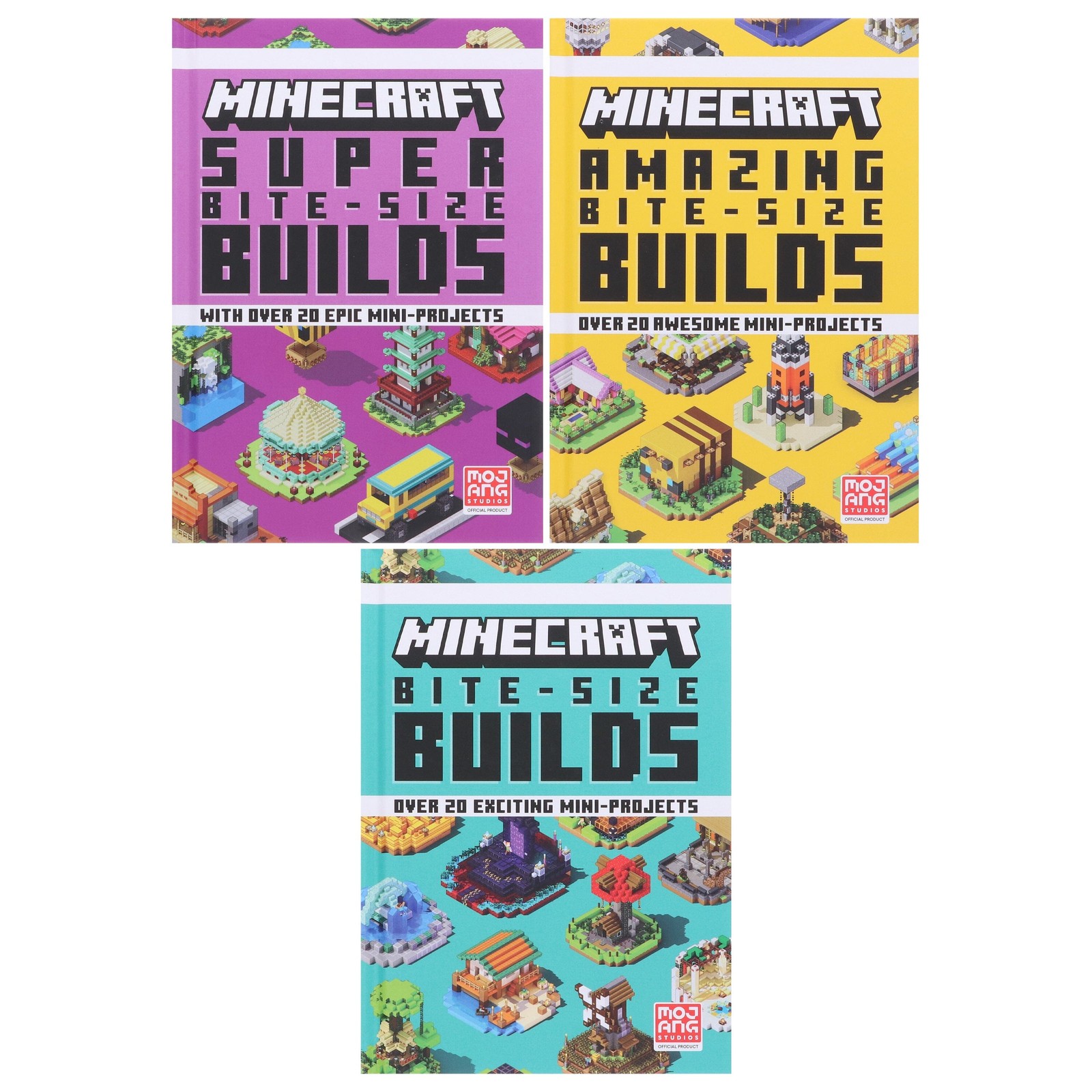 Minecraft Bite-Size Builds 3 Books Hardback Box Set – Ages 7+ – By Mojang AB