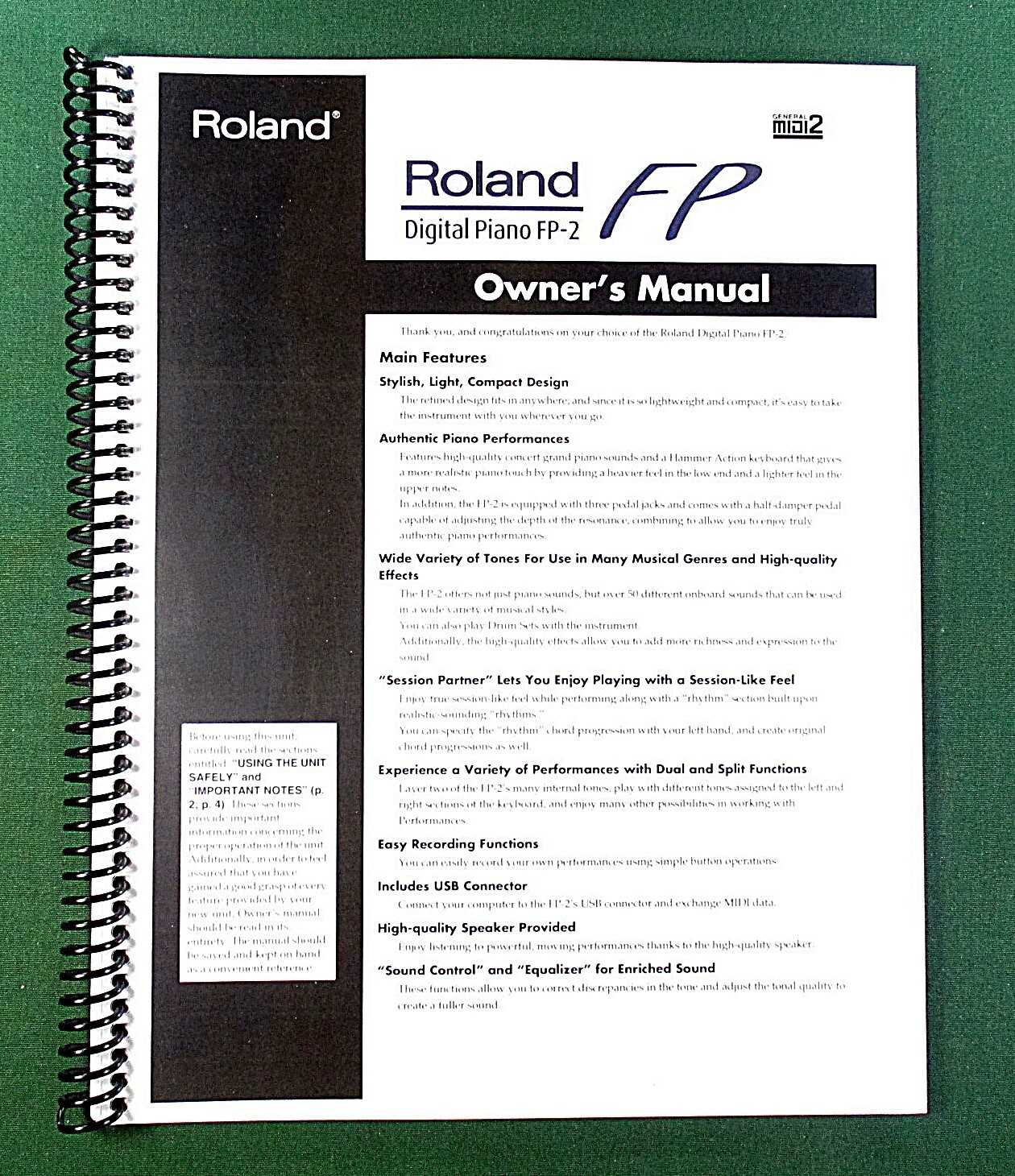 Roland FP-2 Owner&rsquo;s Instruction Manual: 76 Pages & Protective Covers!