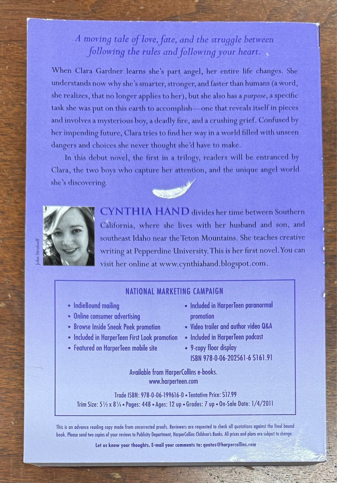Unearthly by Cynthia Hand (2011 Trade Paperback) Uncorrected Proof