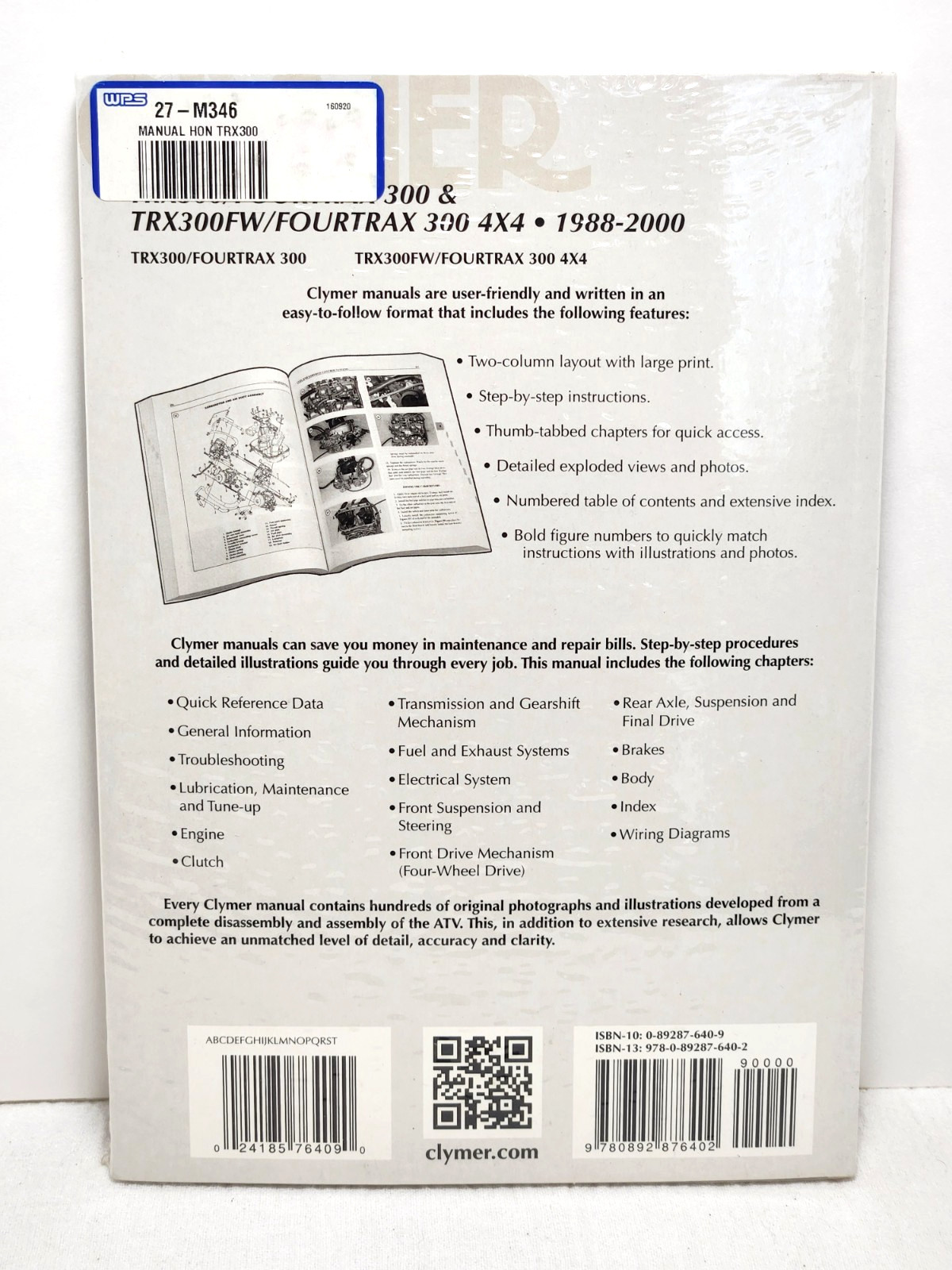 Clymer Manual HONDA TRX300 & TRX300FW / FOURTRAX 300 & 300 4×4 ~1988-200 NEW PB
