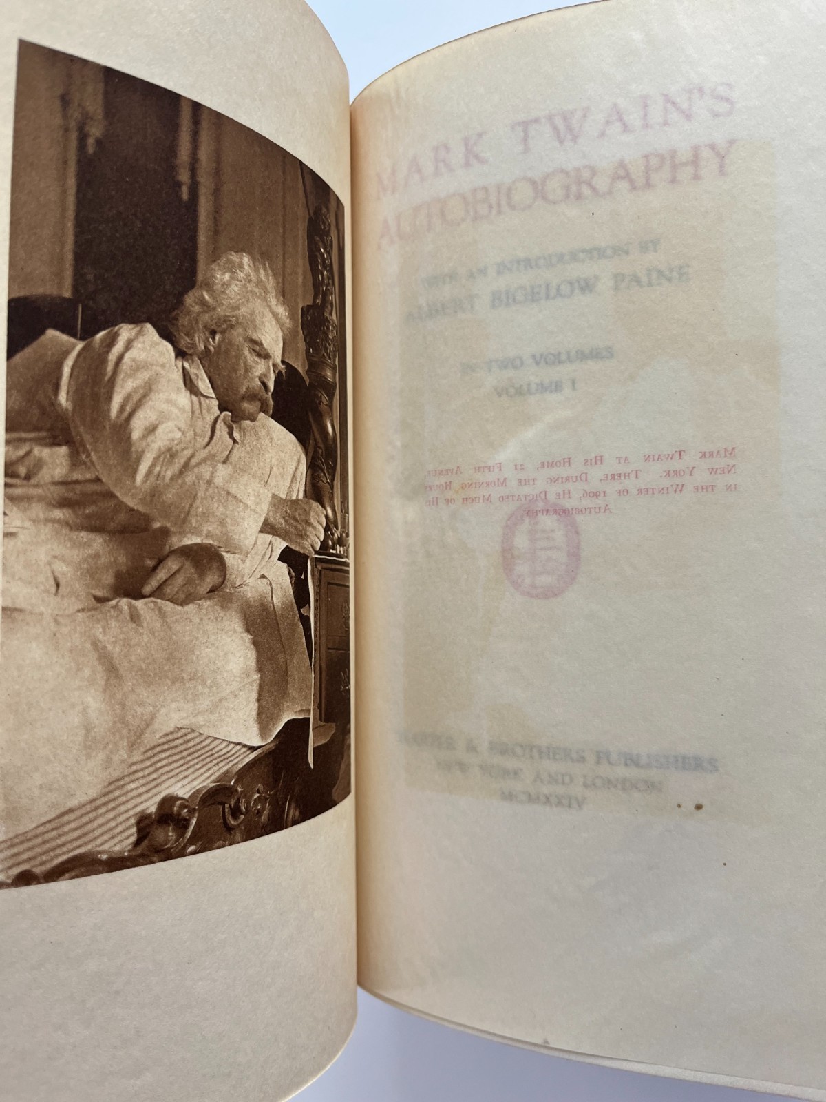 MARK TWAIN ~ Autobiography, 1924, 1st Edition, 2 Vol Set photogravure portraits