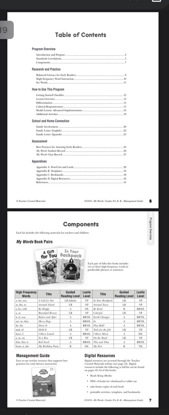 Teacher Created Materials TCM My Words High Frequency Word Readers Pre K-K