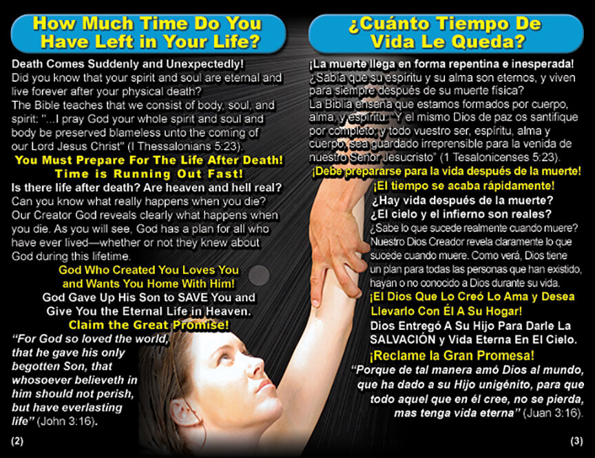 ENGLISH & SPANISH, RAPTURE BIBLE Tracts, 40 Units in 2 Covers, 20 Pages Each