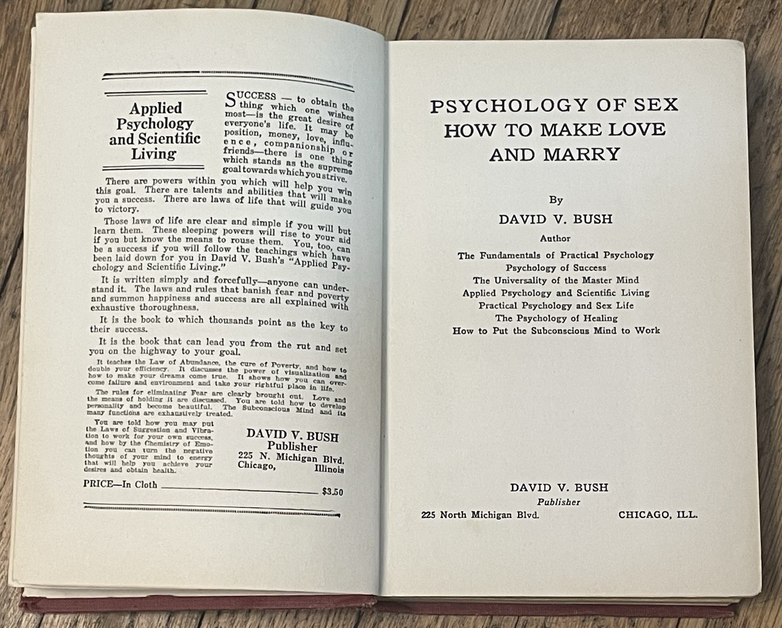 Psychology Of Sex : How To Make Love And Marry By David V. Bush 1924 Antique HC