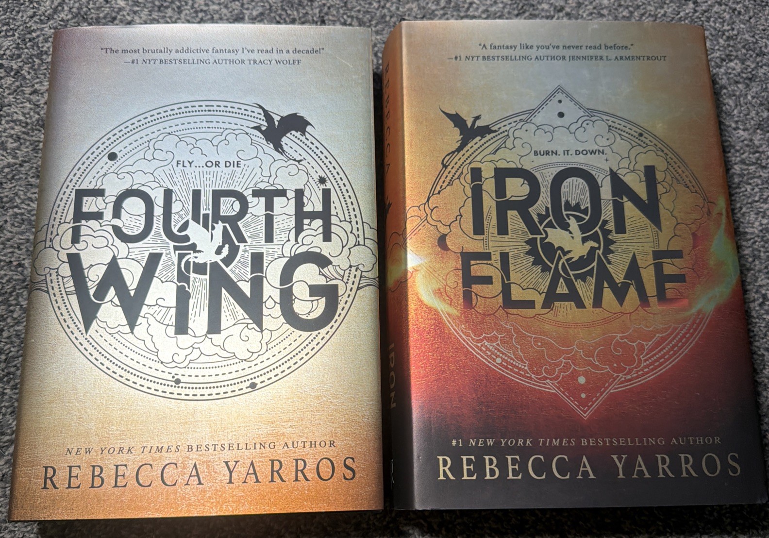 Fourth WIng & Iron Flame Set Rebecca Yaros Hardcover Dust Jacket