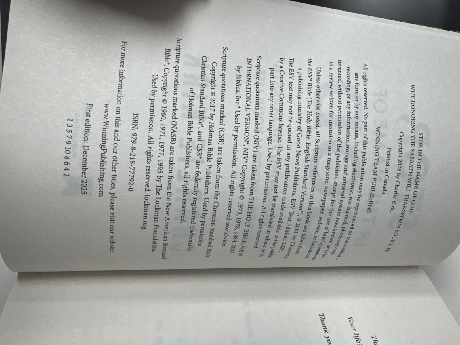 Charlie Kirk « Stop, In the Name of God » Winning Team Hardcover Book Trump Bonus