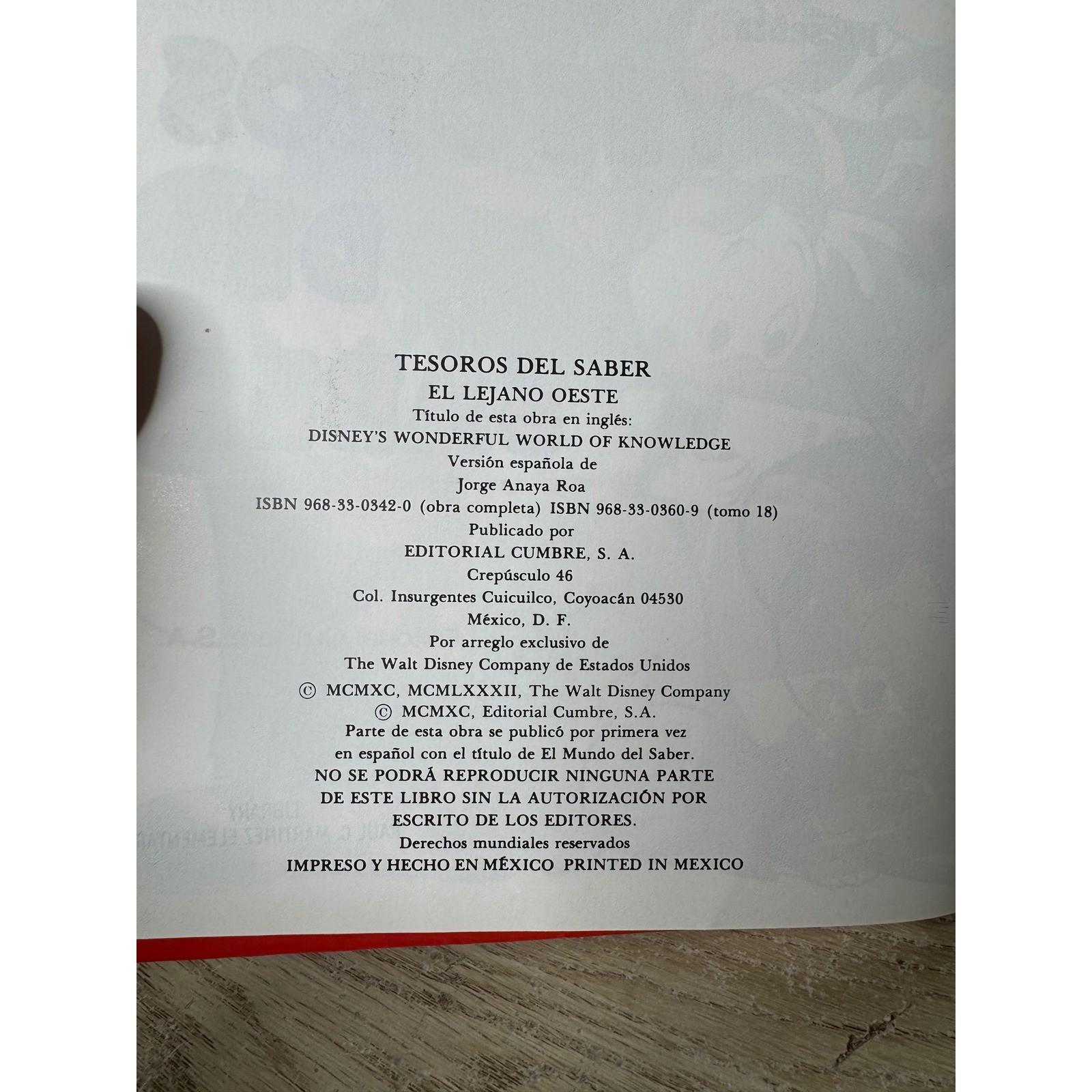 Walt Disney Tesoros Del Saber Vol 18 El Lejano Oeste Spanish Hardcover Book 1990
