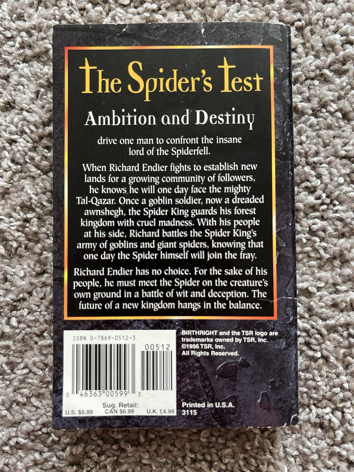 The Spider&rsquo;s Test by Dixie Lee McKeone (TSR, 1996) First Vintage Fantasy MMPB