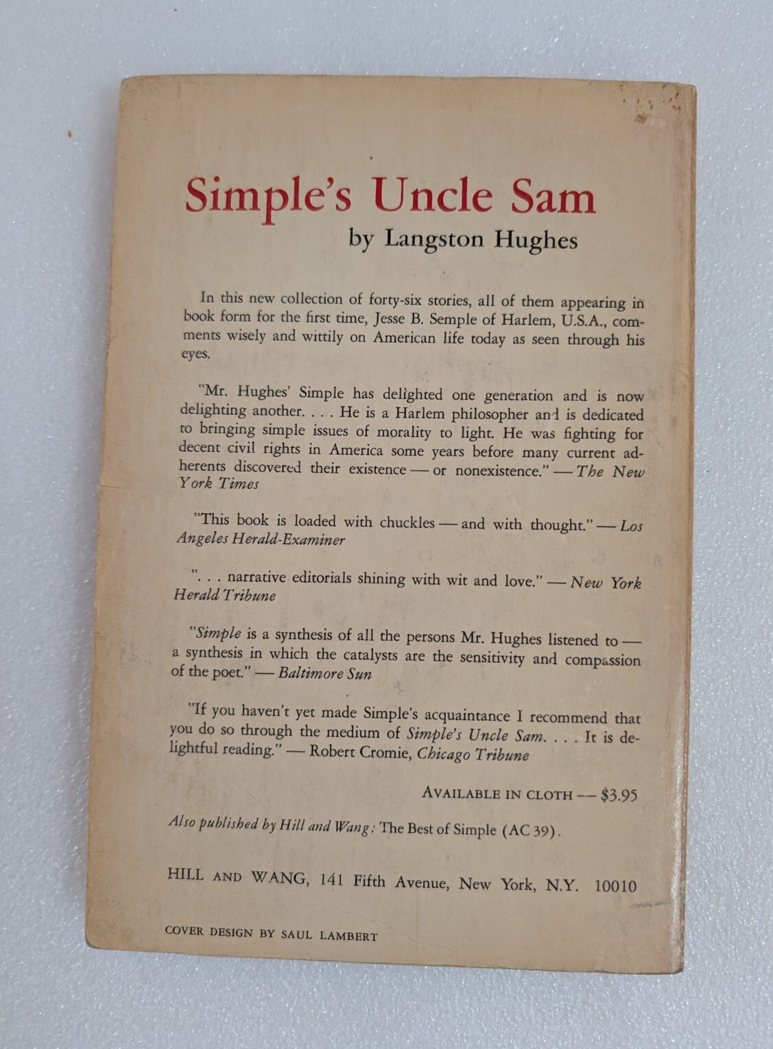 Simple&rsquo;s Uncle Sam by Langston Hughes (1967 4th Printing Paperback)