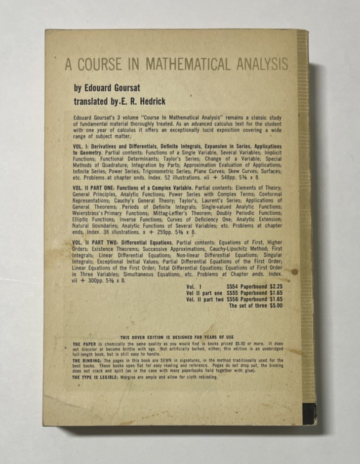Applications to Geometry Expansion in Series Definite Integrals..Goursat 1959 PB