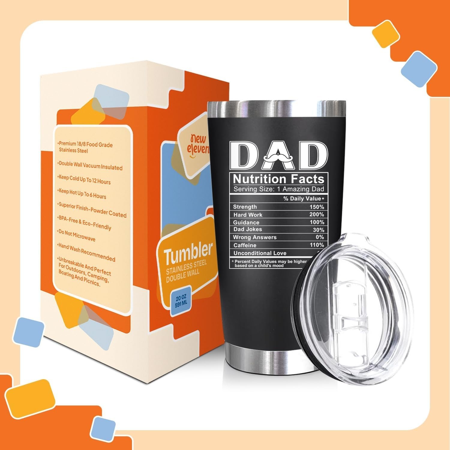 Funny and Functional 20 Oz Stainless Steel Tumbler – Gifts for Dad from Kids