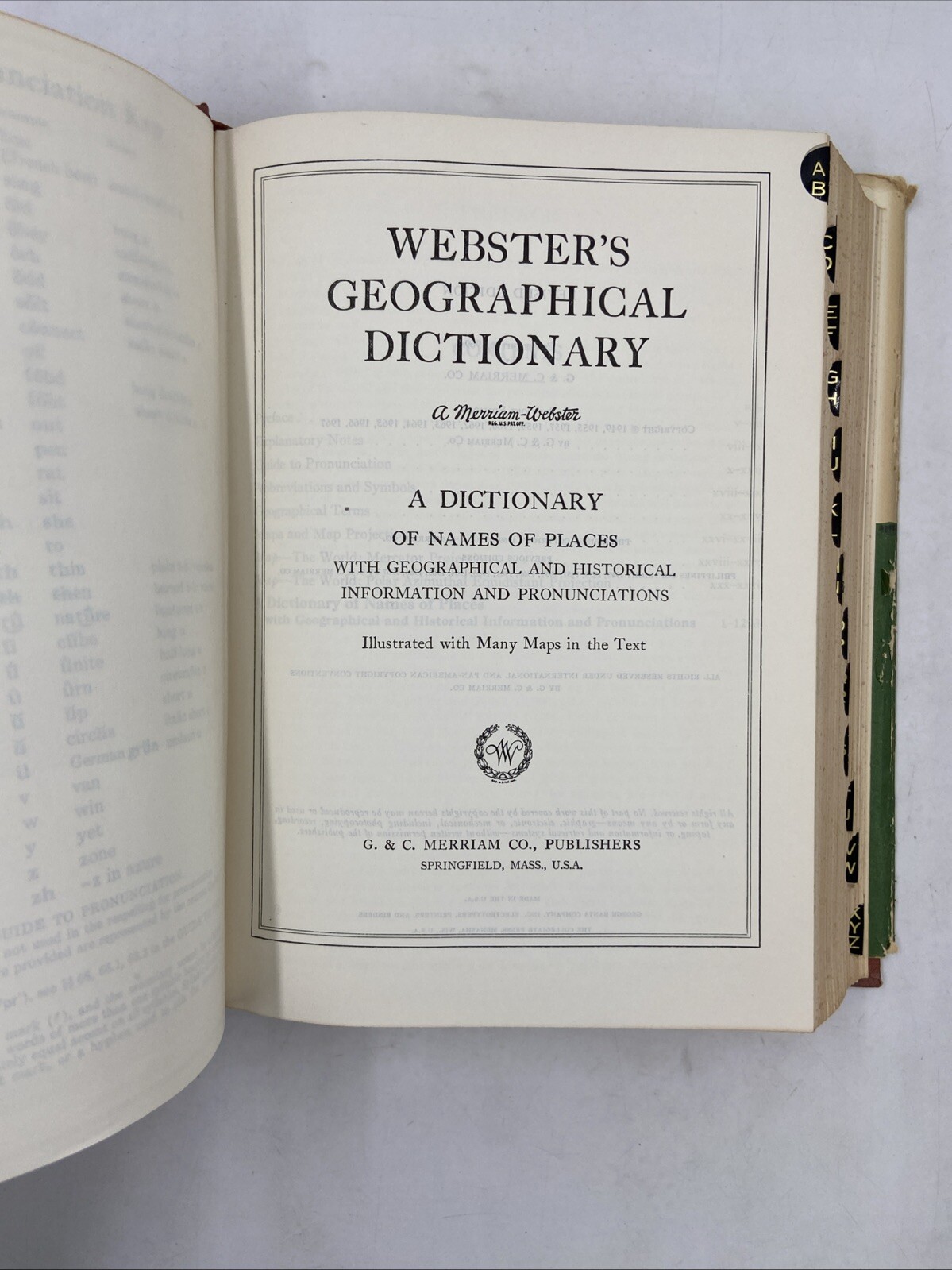 1967 ~ Webster&rsquo;s Geographical Dictionary ~Thumb-Indexed Hardcover w/ Dust Jacket