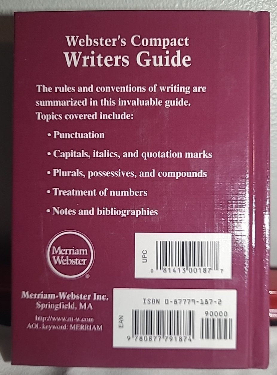 Webster&rsquo;s Compact Writers Guide – Hardcover 1987 Merriam-Webster
