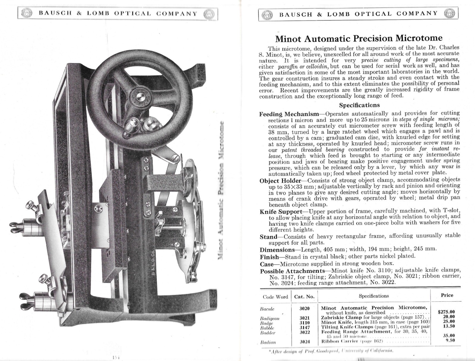 « MICROSCOPES, MICROTOMES and ACCESSORIES » CATALOG – 1922