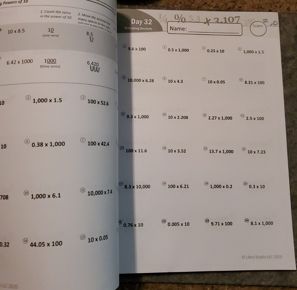 Humble Math – 100 Days of Decimals Percents & Fractions Advanced Practice Pro…