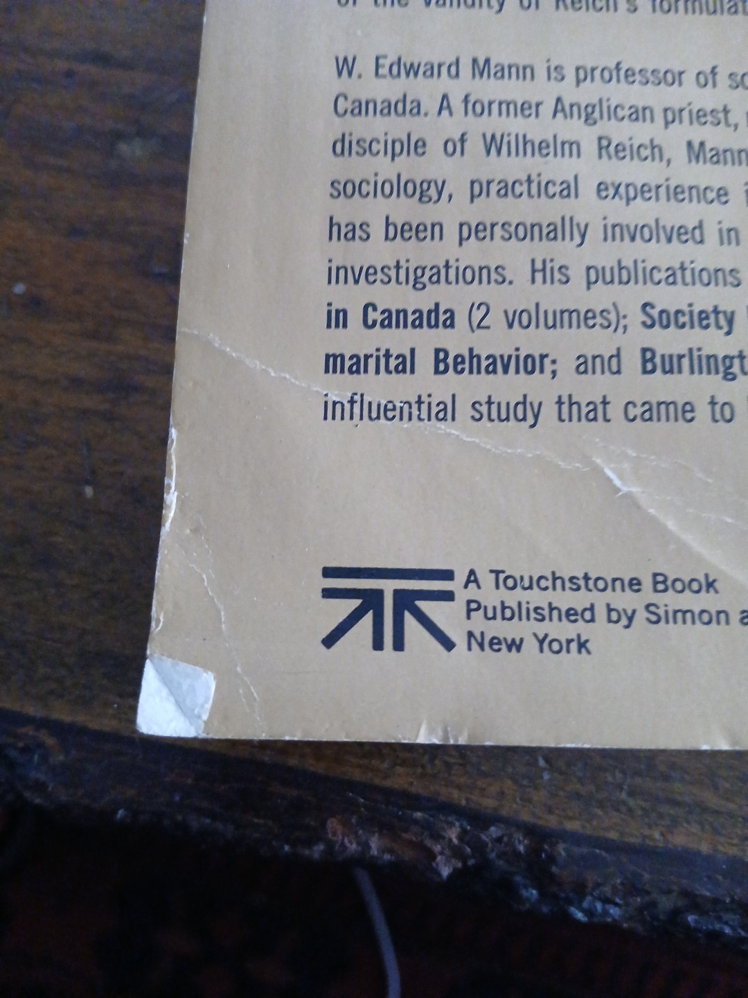 Orgone Reich and Eros Theory Of Life Energy Touchstone Books Paperback
